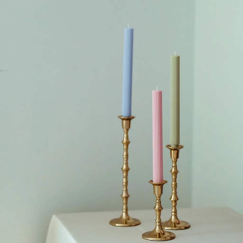 Ribbed Taper Candles - Mauve