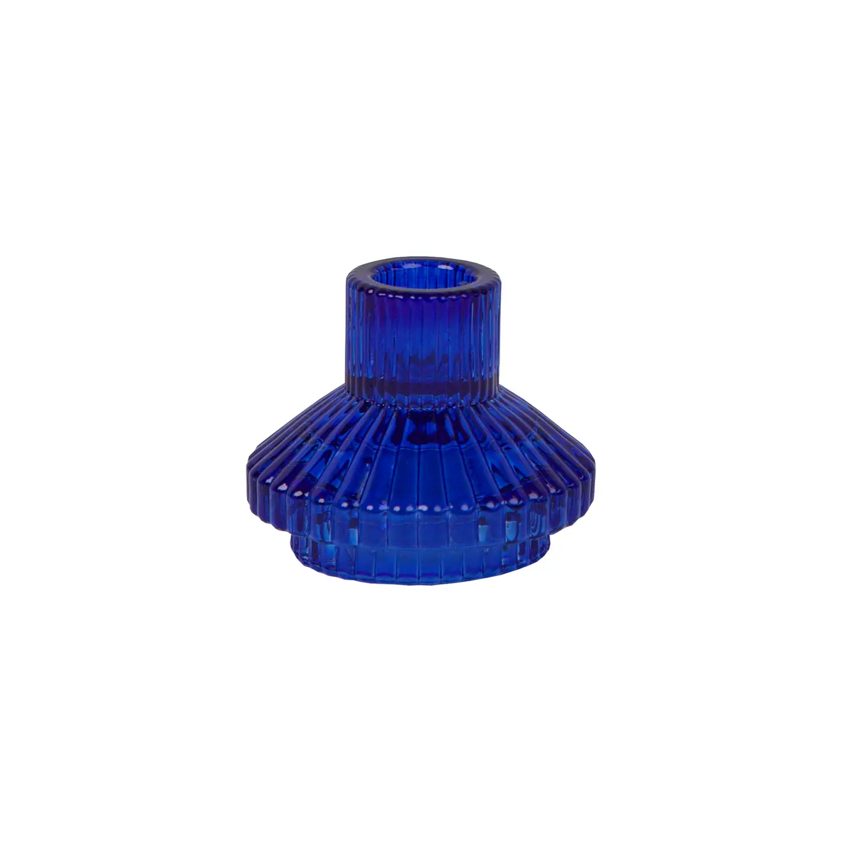Small Ribbed Glass Candleholder - Blue