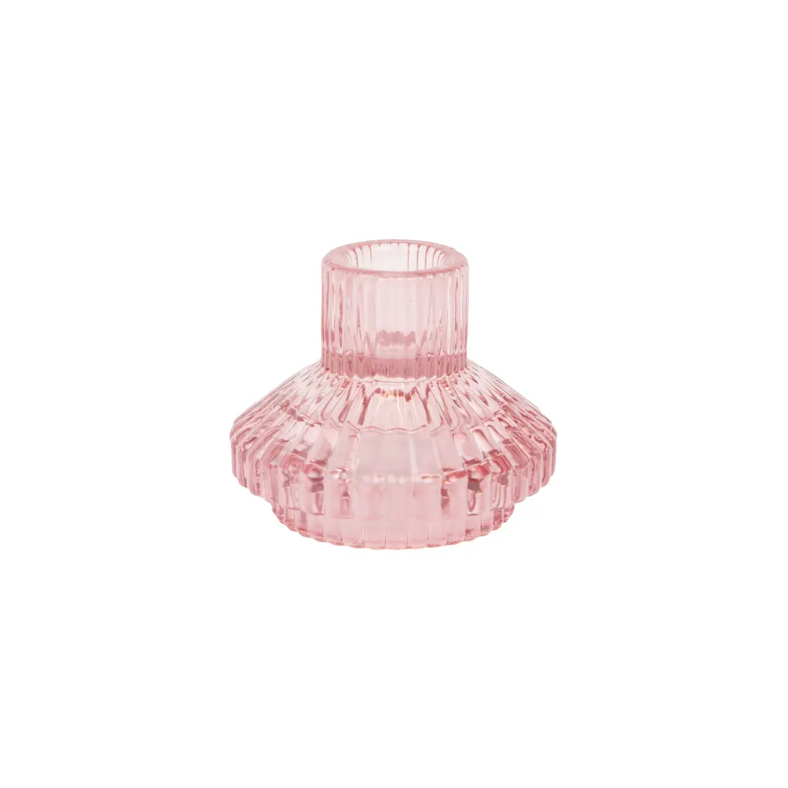 Small Ribbed Glass Candleholder - Blush