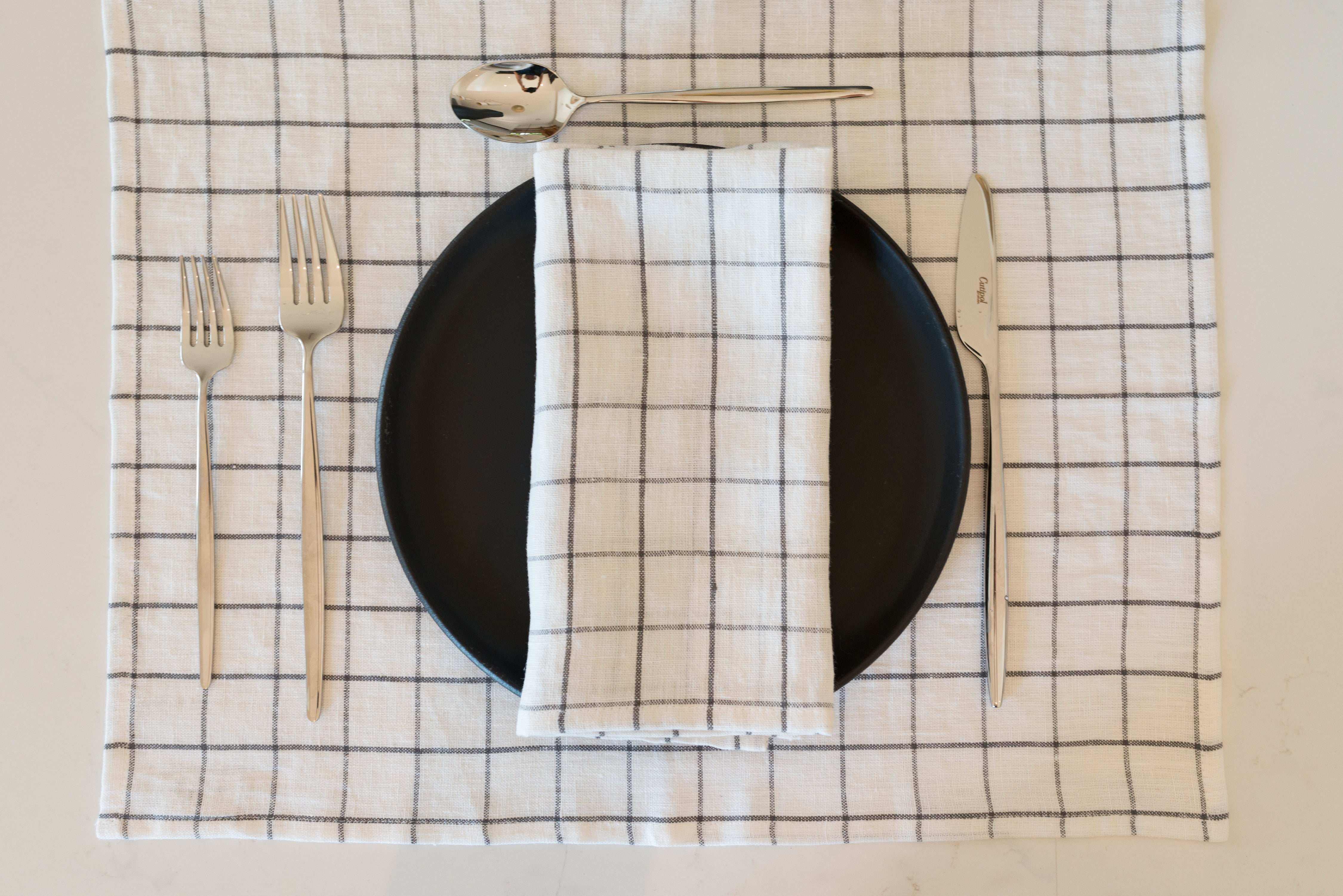 Grid Linen Napkin - Charcoal