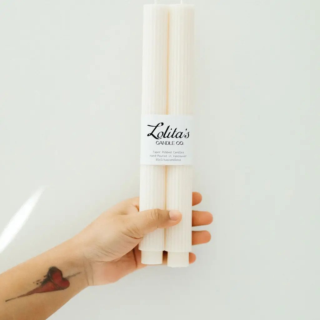 Ribbed Taper Candles - Cream