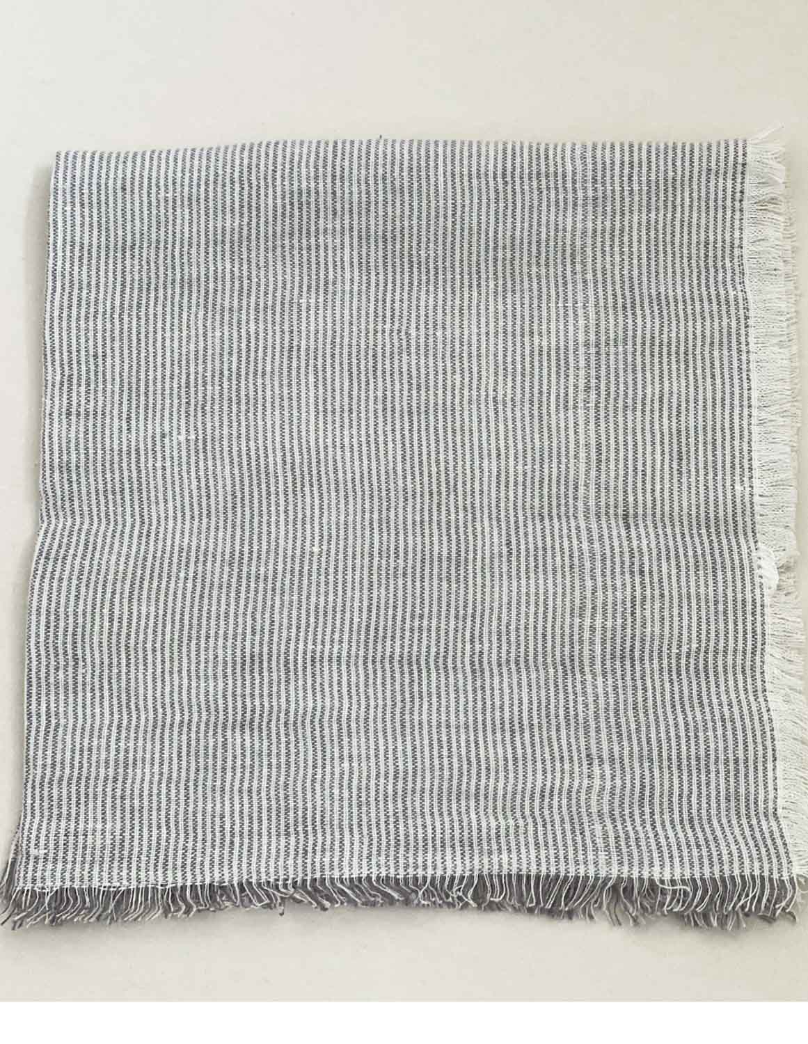 Linen Fringe Napkin - Grey Stripe