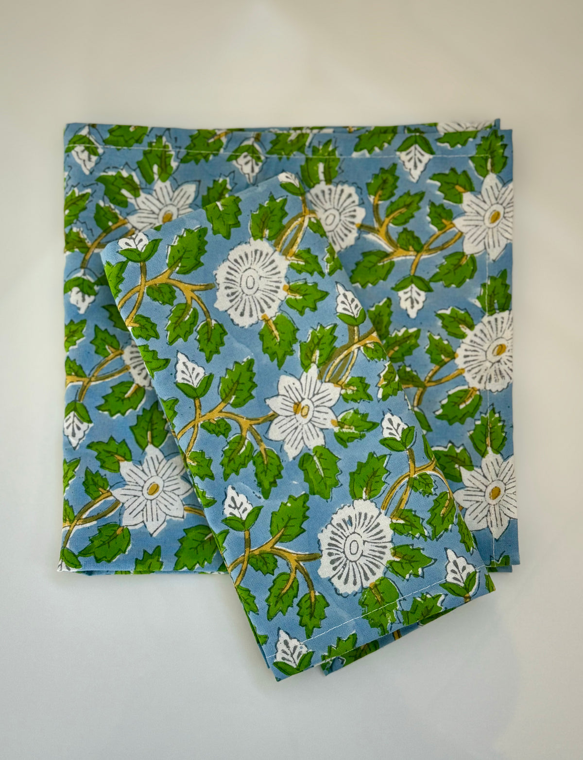 Blue Green Floral Block Print Napkins