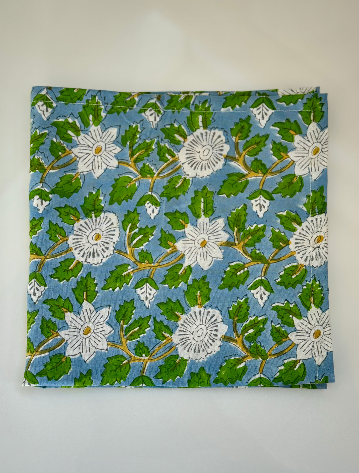 Blue Green Floral Block Print Napkins