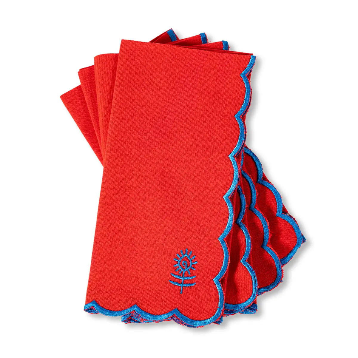 Linen Scallop Napkin - Cherry + Blue