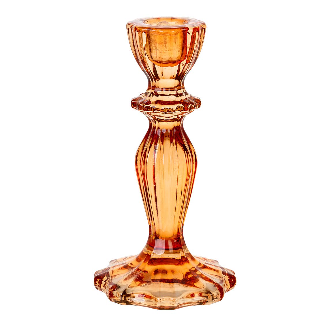 Vintage Glass Candlestick Holder - Orange