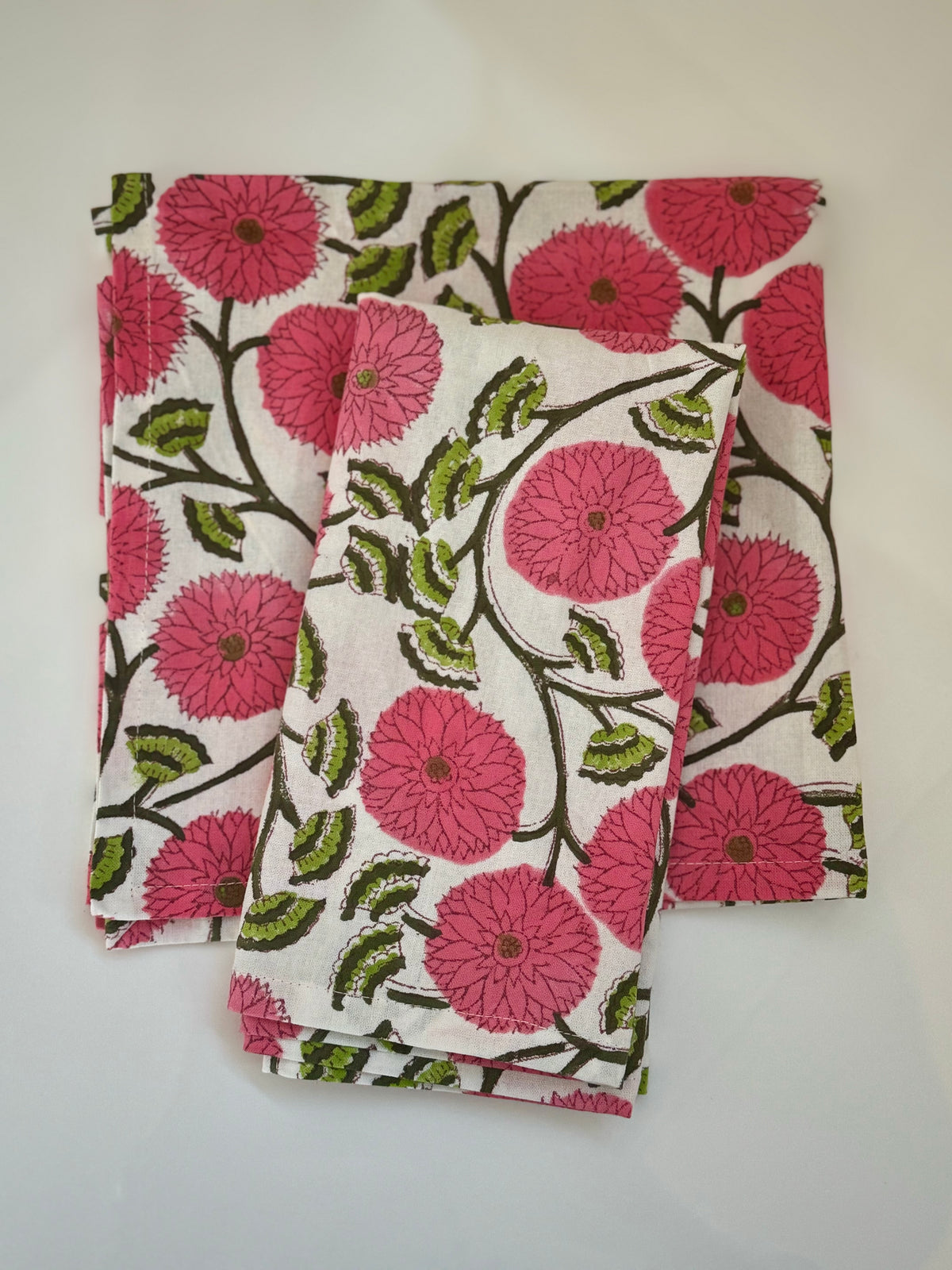 Pink and Green Floral Block Print Napkins