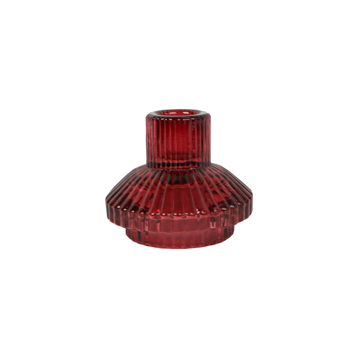 Small Ribbed Glass Candleholder - Red