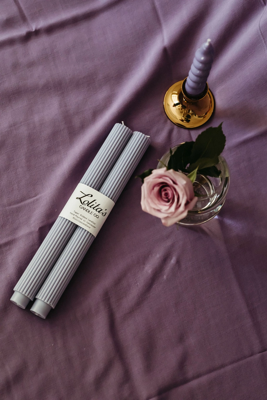 Ribbed Taper Candles - Lilac