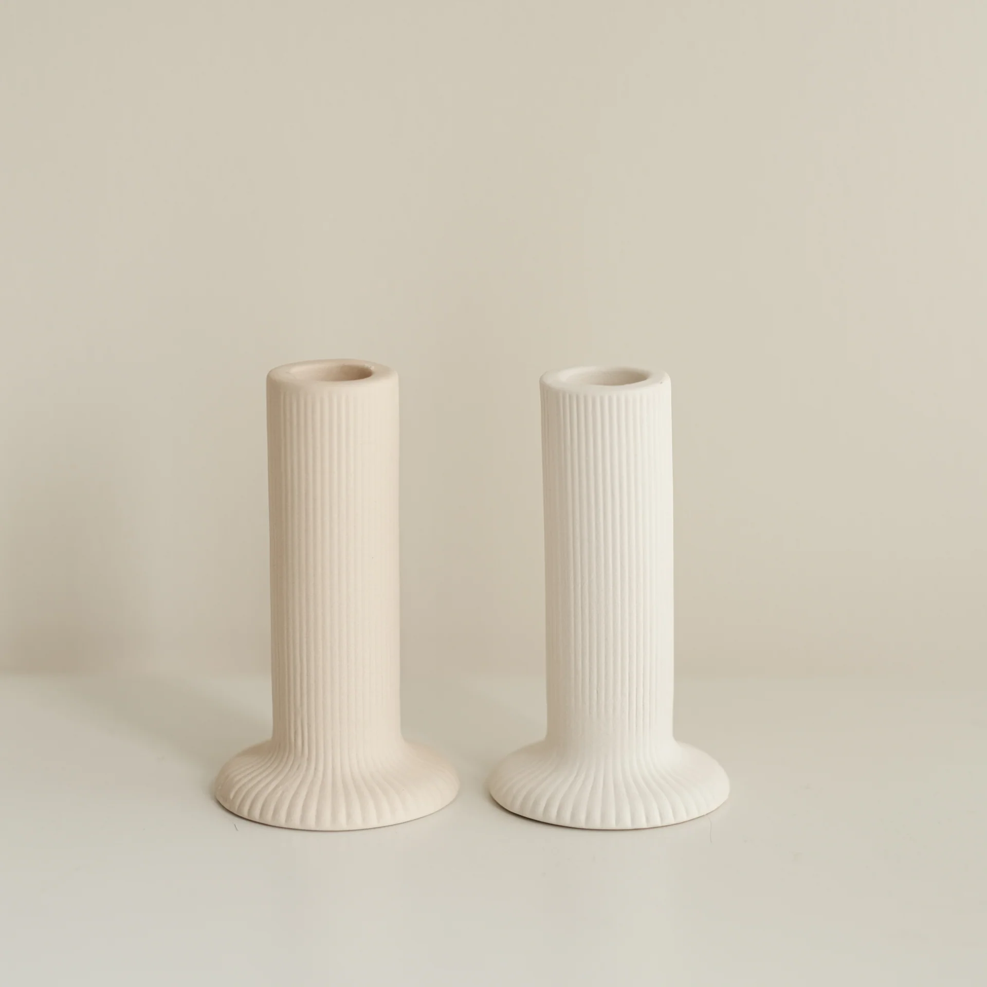 Ridge Ceramic Candle Holder - Sand / Tall