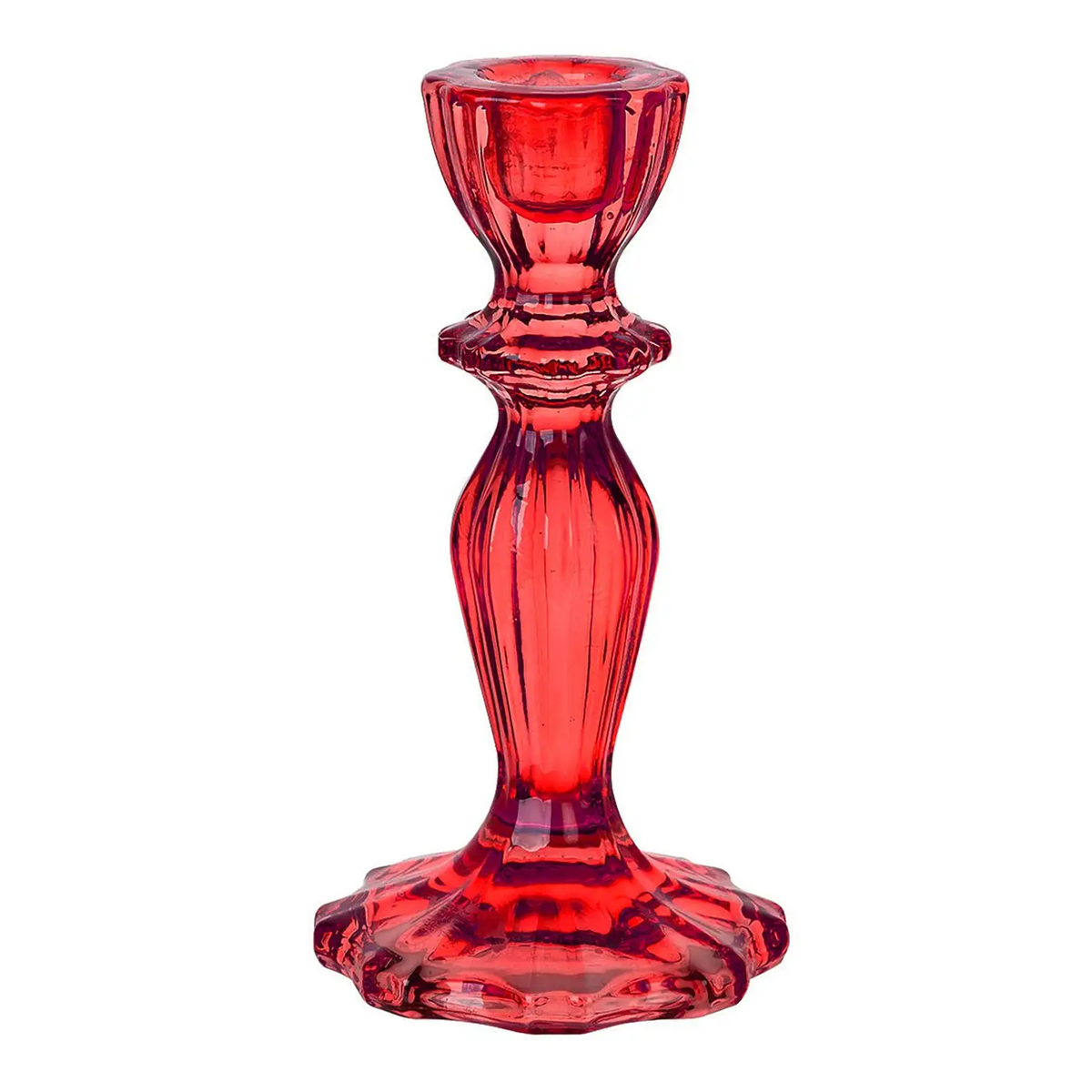 Vintage Glass Candlestick Holder - Red