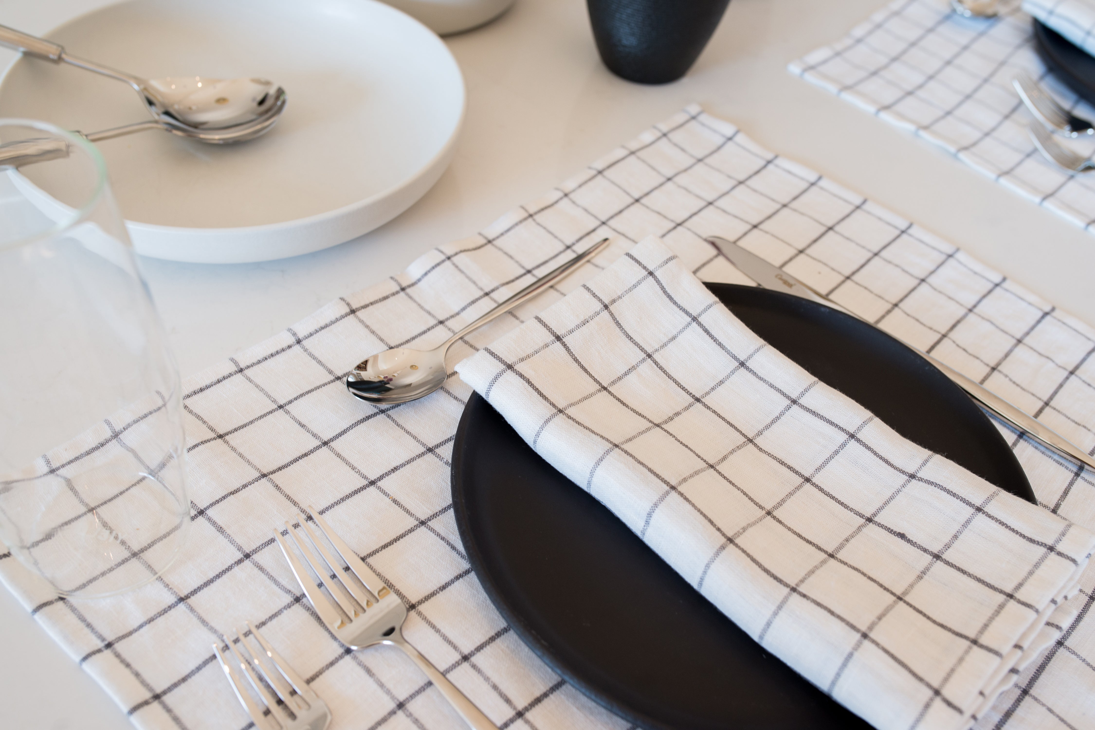 Grid Linen Napkin - Charcoal