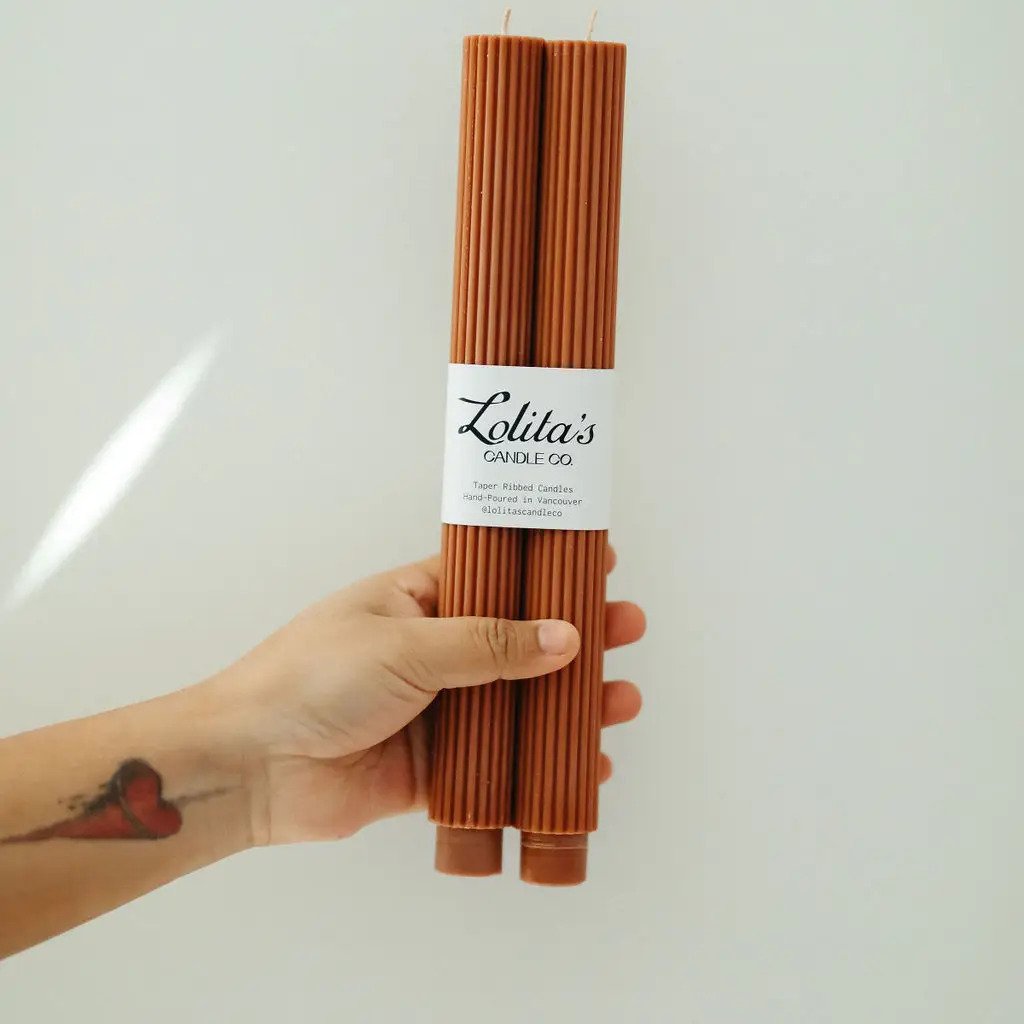 Ribbed Taper Candles - Brown