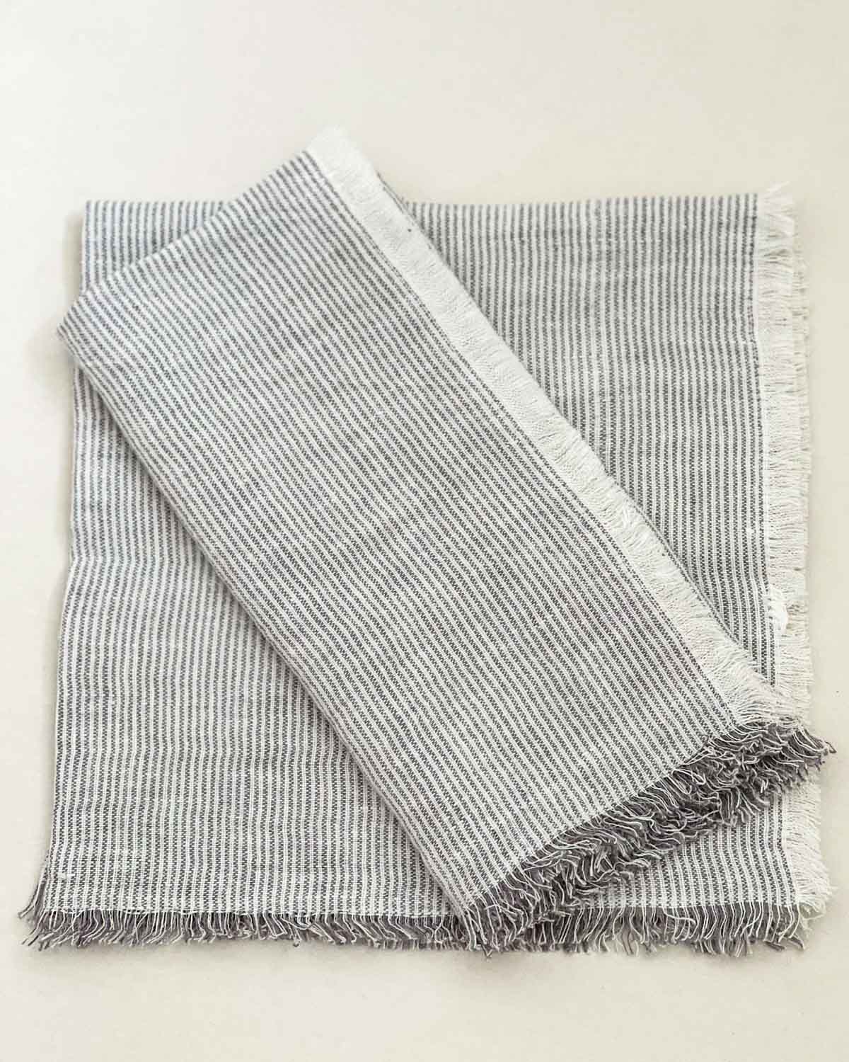 Linen Fringe Napkin - Grey Stripe