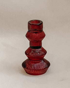 Ribbed 3-tier candle holder - Red